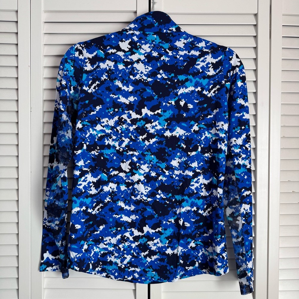 IBKUL Mock Neck Zip Long Sleeve UPF50+ Shirt Camo Blue Golf Tennis LOGO Small - Picture 6 of 8